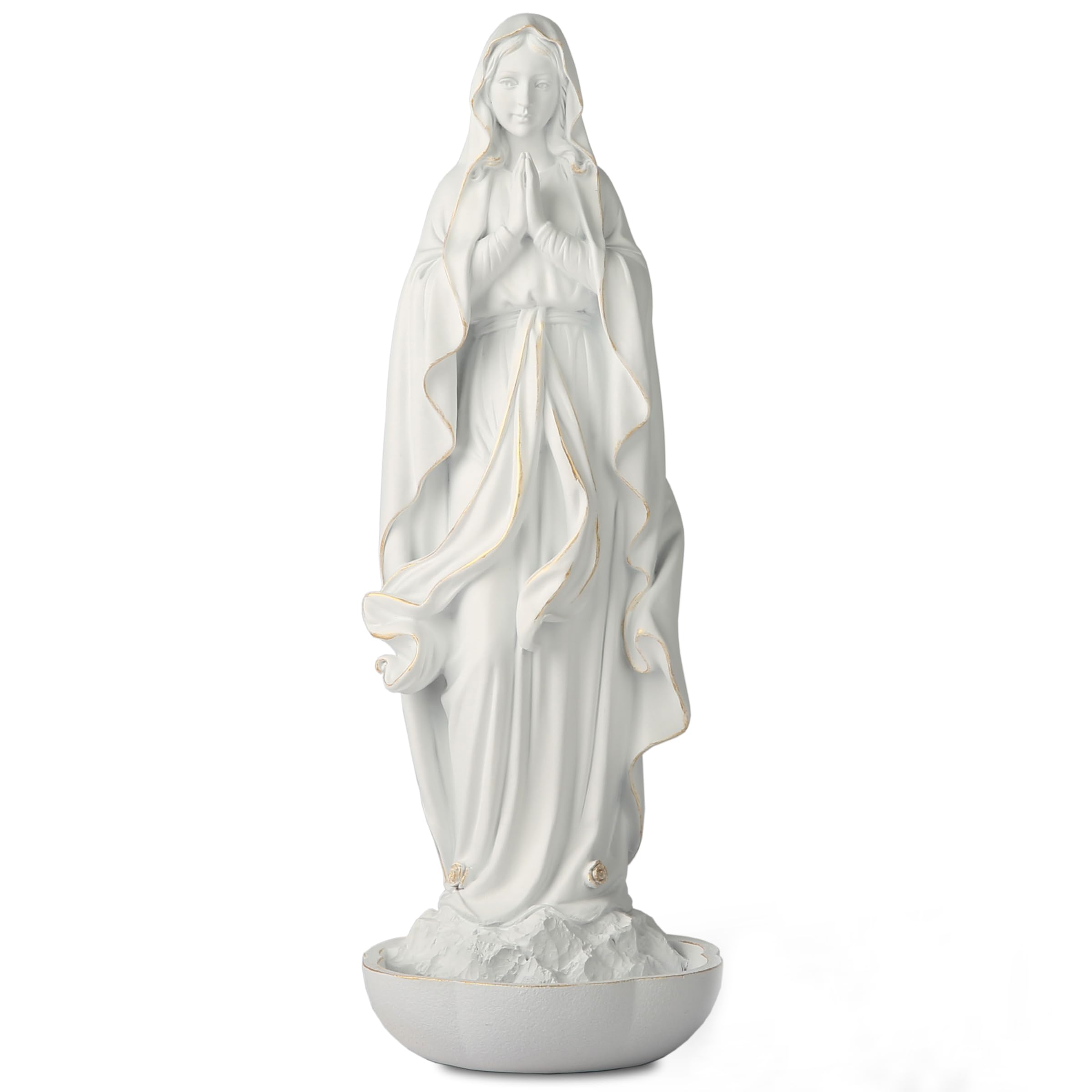 BC Katolicka figurka Matki Bożej z Lourdes, biała figurka Najświętszej Maryi Panny, uchwyt na różaniec stołowy, prezent religijny, 25 cm H klasyczna rzeźba renesansowa ręcznie wykonana przez
