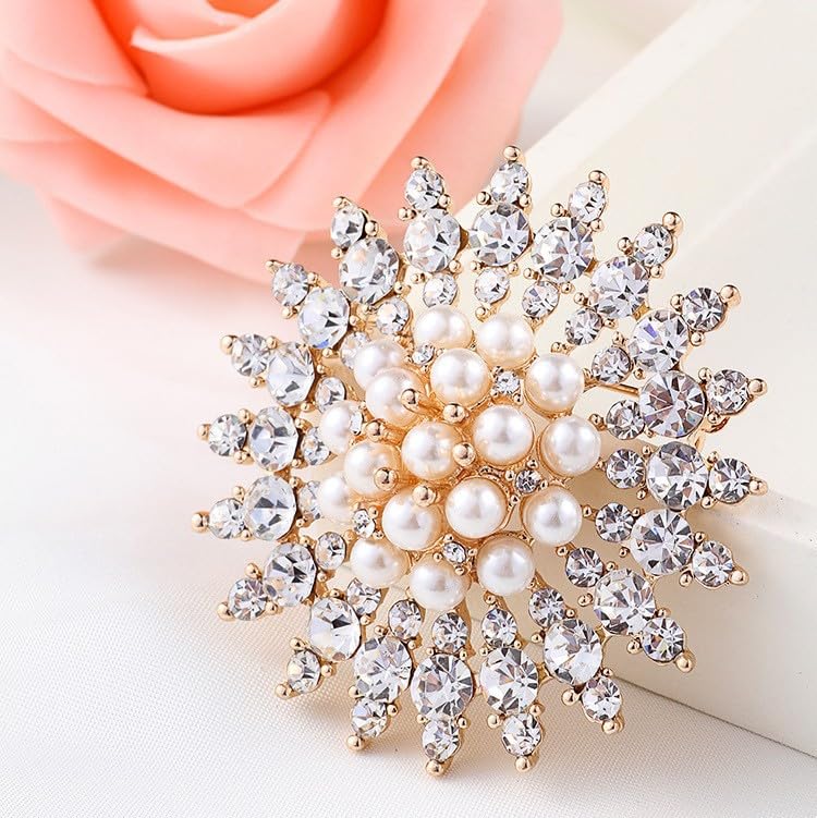 Image of Brooch Pins for Women,Pearl Crystal Gold Brooch Jewelry