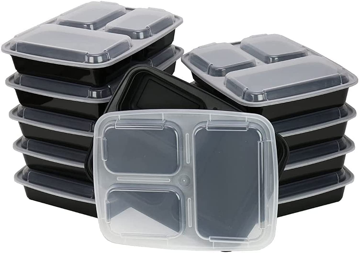 Torix Plastic Meal Prep Containers, 20 Pack 1000 Ml, 3 Compartment Food Storage Containers with Lids, Light Weight Salad Container for lunch, Disposable Salad Food Bowls, 20 PCS lid and 20 Pcs base