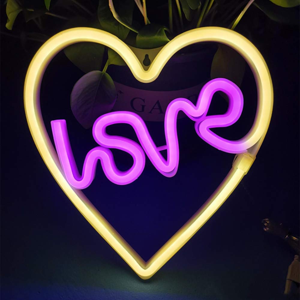 Bipily Love Neon Light Neon Love Signs Neon Light Signs LED Love Signs for Valentine Girls Room Kids Room Neon Wall Sign USB/Battery Powered Neon Light up-Love Heart A