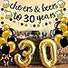 30th Birthday Decorations for Him - Black and Gold Birthday Party Decorations with 30 Beers Banner, Gold 30 Number Balloons, Foil Fringe Balloons for Wedding