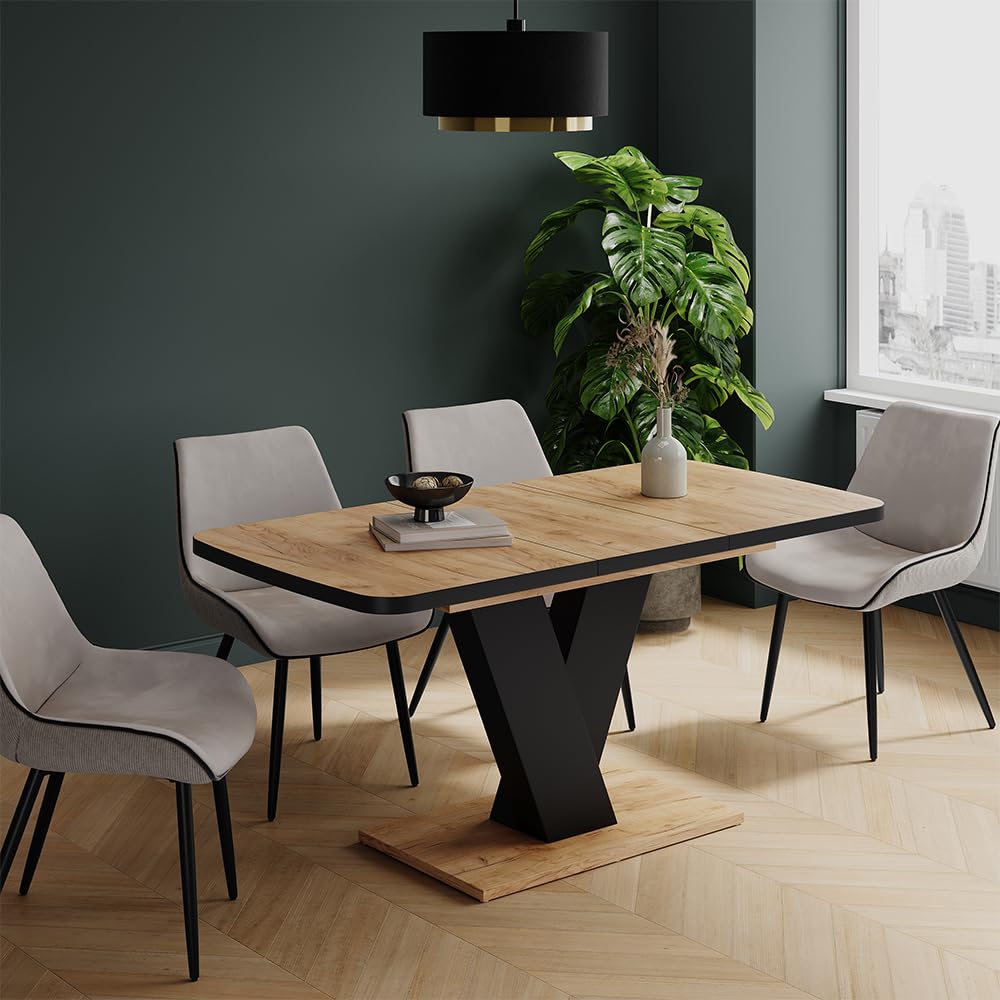 Vicco tavolo da pranzo allungabile Fenaro, Nero/Rovere, 120-160 x 80 cm