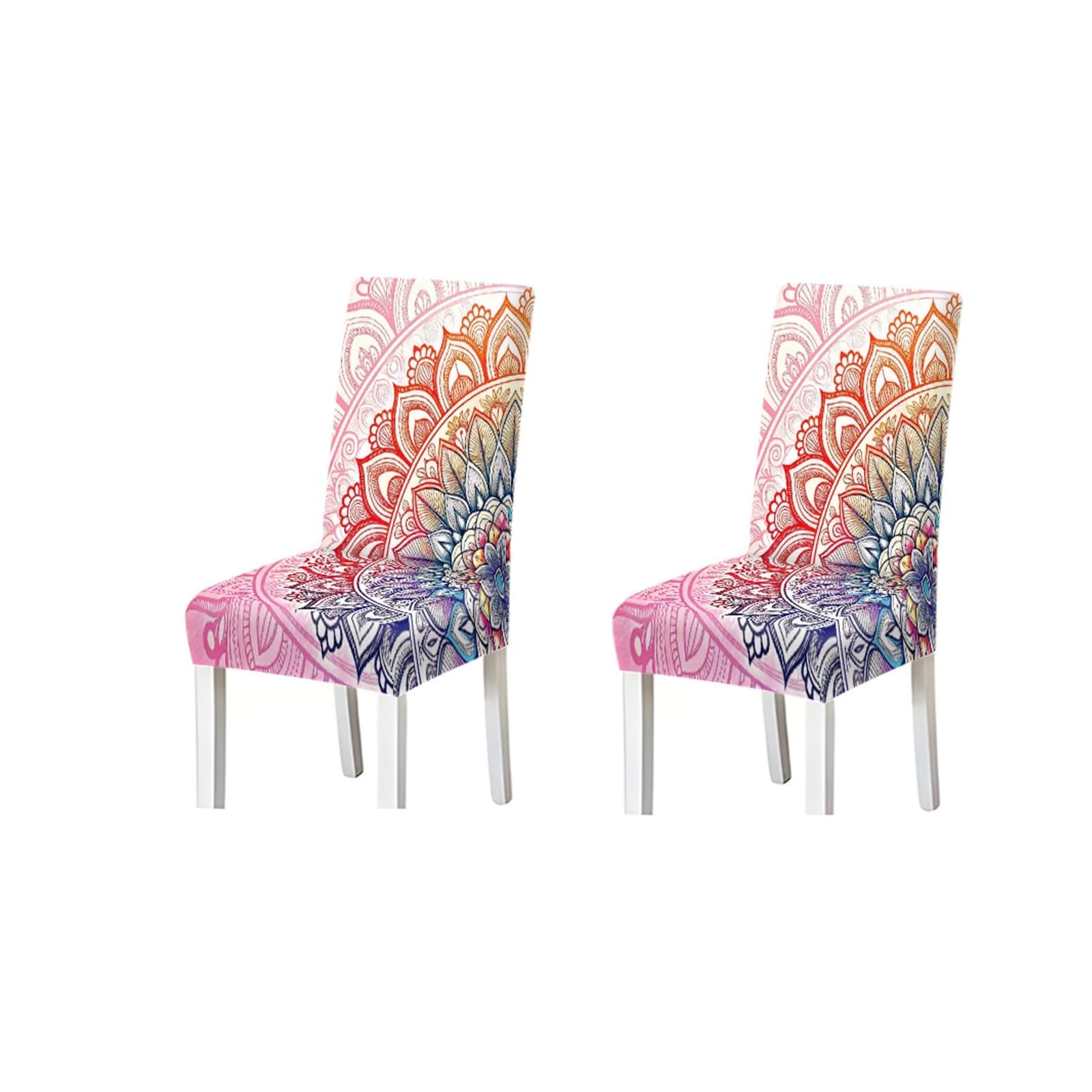 Colorful Mandala Chair Covers Set Of 2/4/6, Boho Stretch Dining Chair Slipcovers Removable Stretch Slipcovers for Dining Chairs(2PCS Chair cover)
