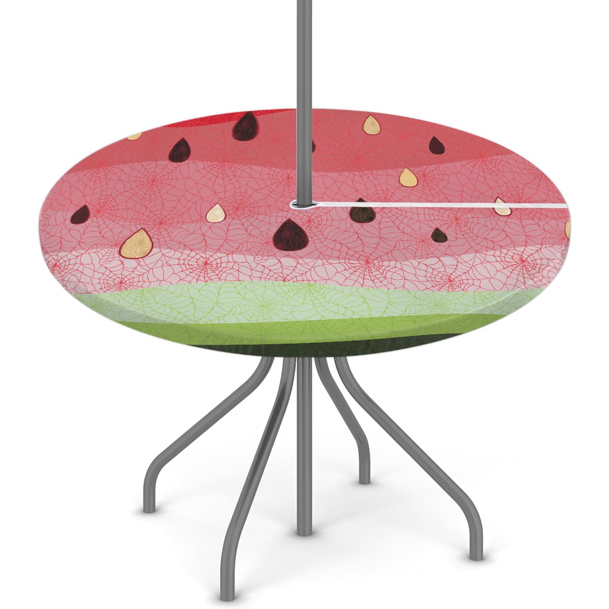 FZDXZJJ Red Watermelon Round Outdoor Tablecloth with Umbrella Hole and Zipper,Summer Watermelon Fitted Tablecloth Elastic Edge Patio Table Cover for Spring Summer Picnic Party 36