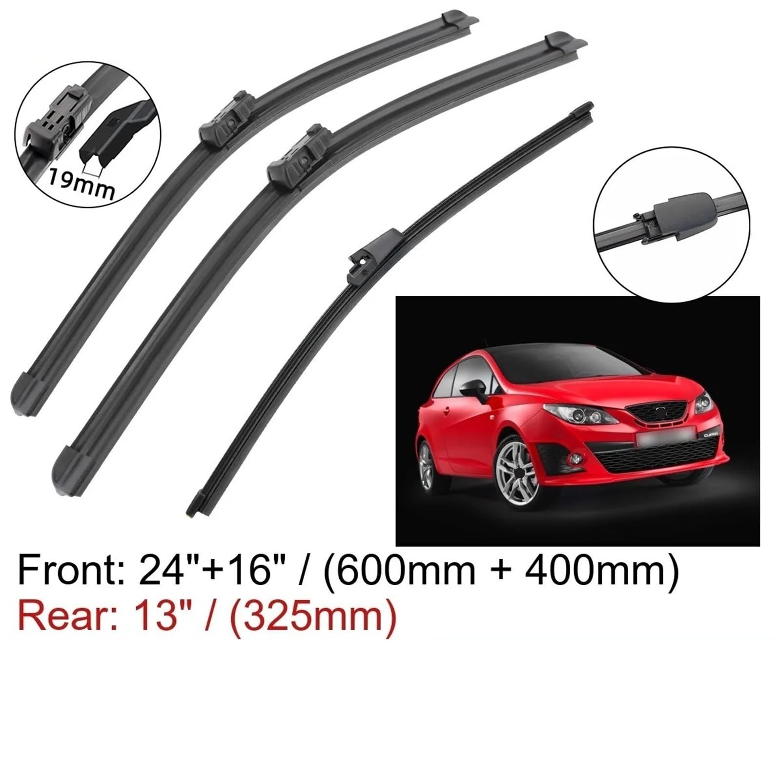 Limpiaparabrisas De Coche Escobillas Limpiaparabrisas Delanteras Y Traseras De 24" + 16" + 13" Para Ibiza Coupé 6J Hatchback (2013-2017)