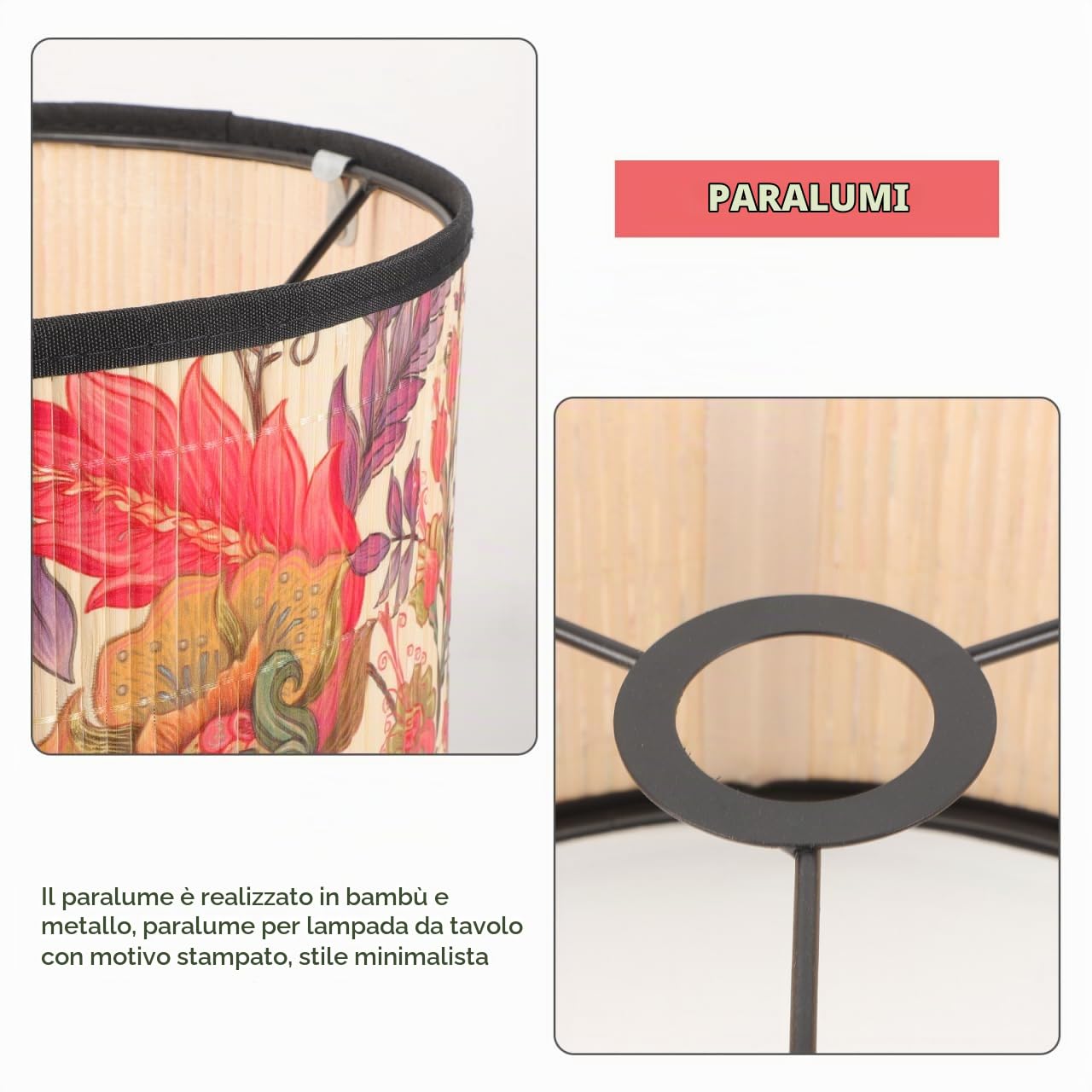 DOITOOL Paralume in Bambù 12 Pollici Con Design Stampato Floreale Paralume Per Lampada Da Tavolo Soggiorno Camera Da Letto Sala Da Pranzo Decorazione Interni Naturale Elegante