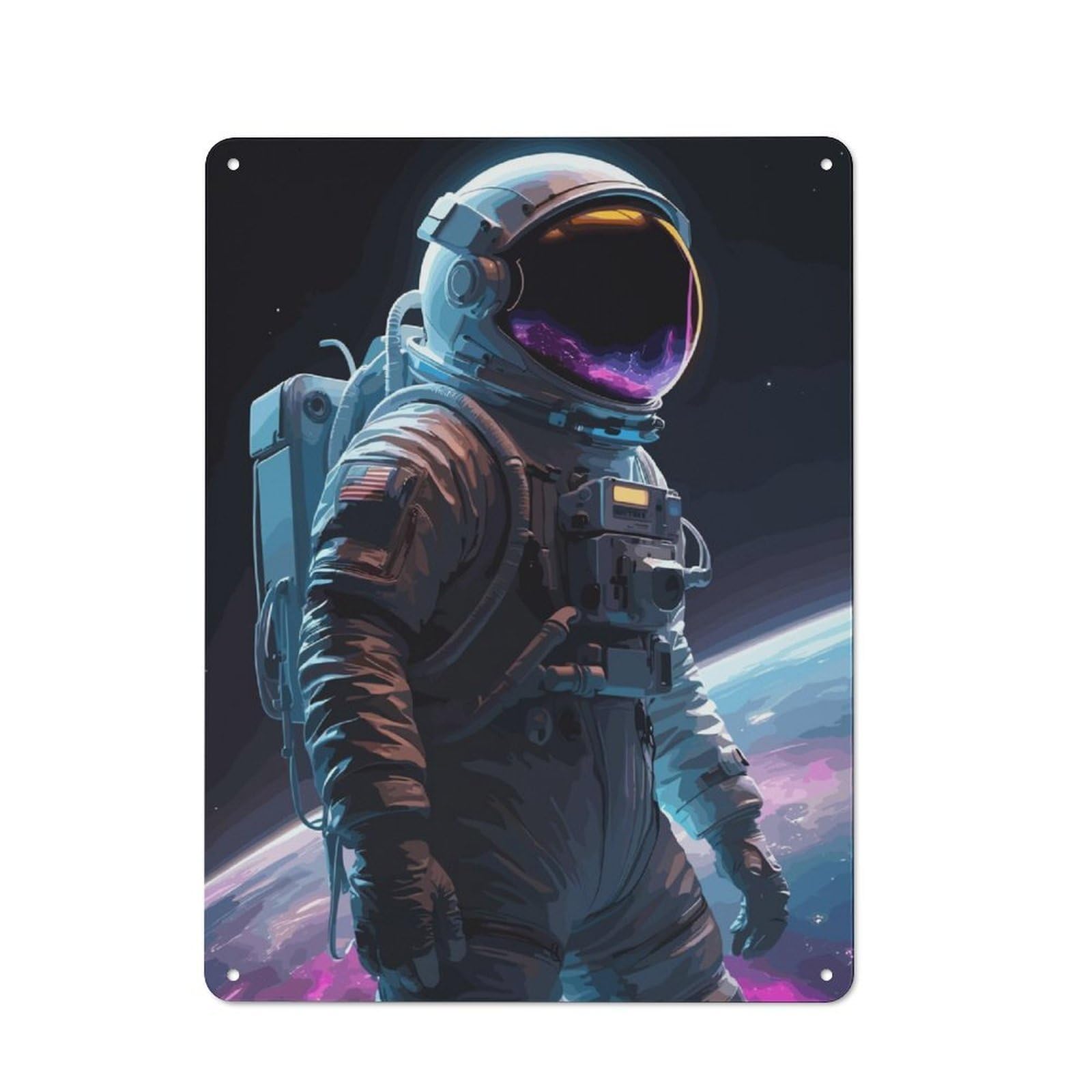 Junmoney Astronaut Space Neon Tin Wall Plaque 40X30cm With For Garage Or Workshop, For Kitchen, Dining Room And Home Bar Wall Decor