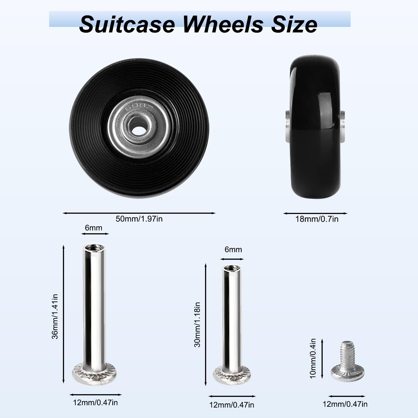 4 Ruote Di Ricambio Per Valigie - 50mm X 18mm, Gomma PU, Con Cuscinetti - Per Trolley E Passeggini - Foto 11