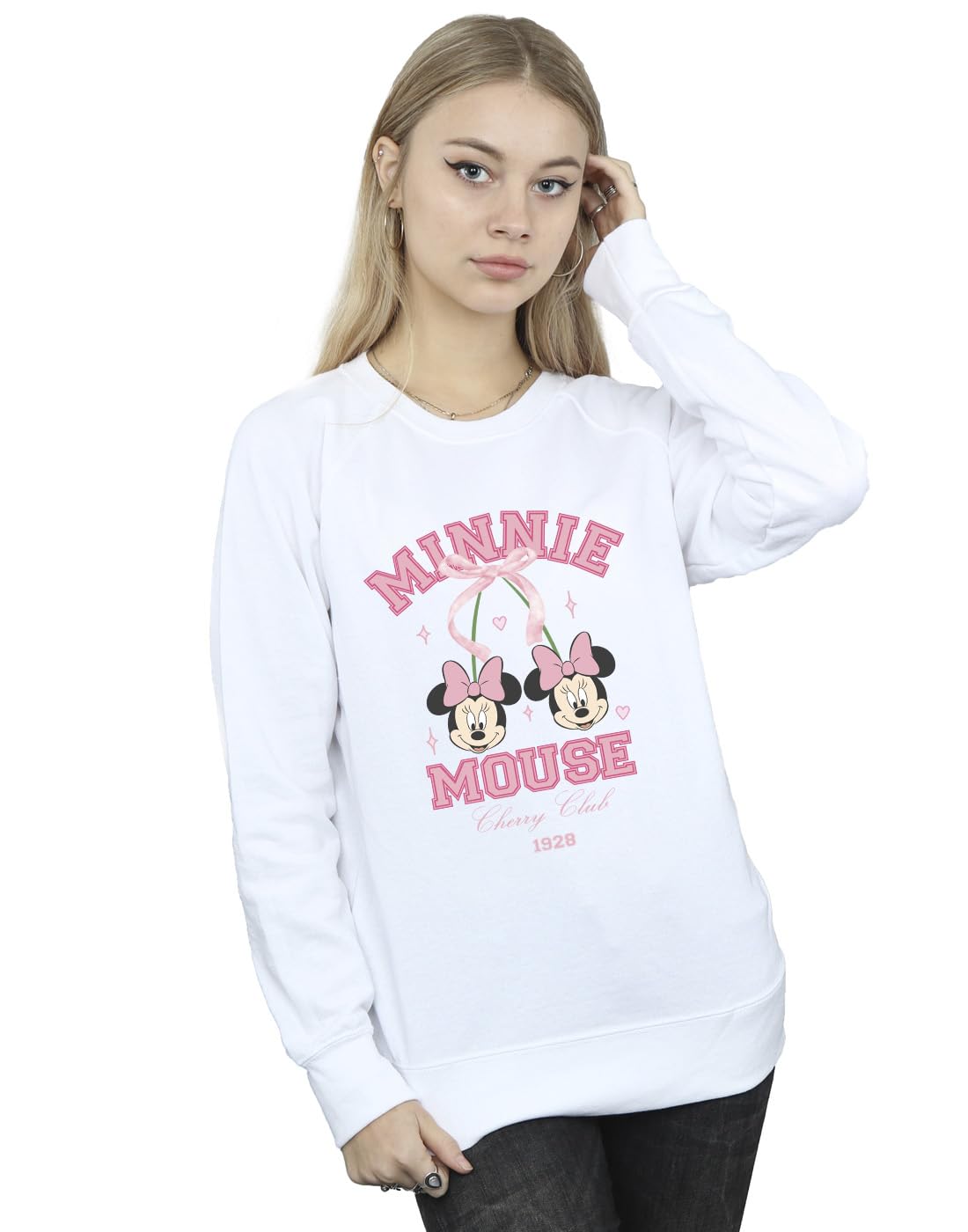 Absolute Cult Women's White Disney Minnie Mouse Cherry Club Sweatshirt Large