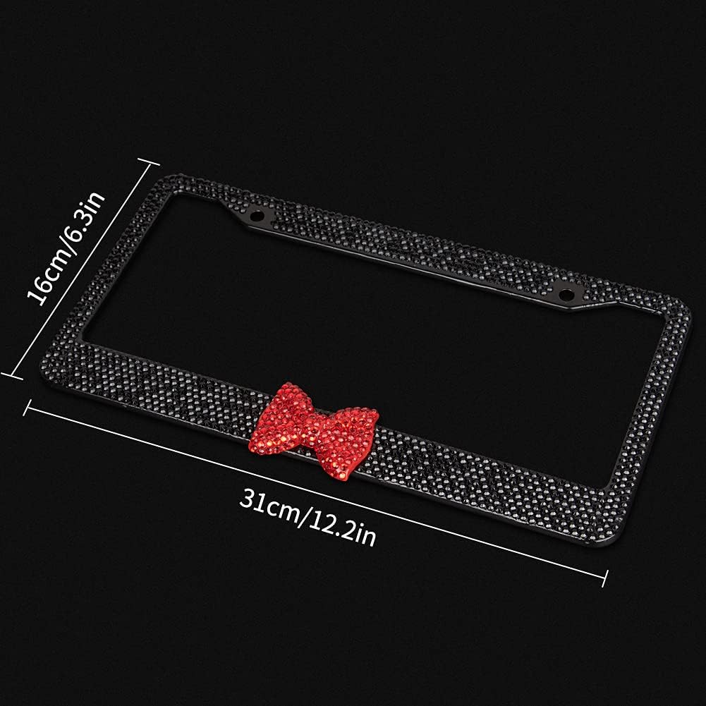 eing Car License Plate Frames Bling Crystal Diamonds Car Exterior Accessory for Women Girls,2pcs - Black + Red Butterfly