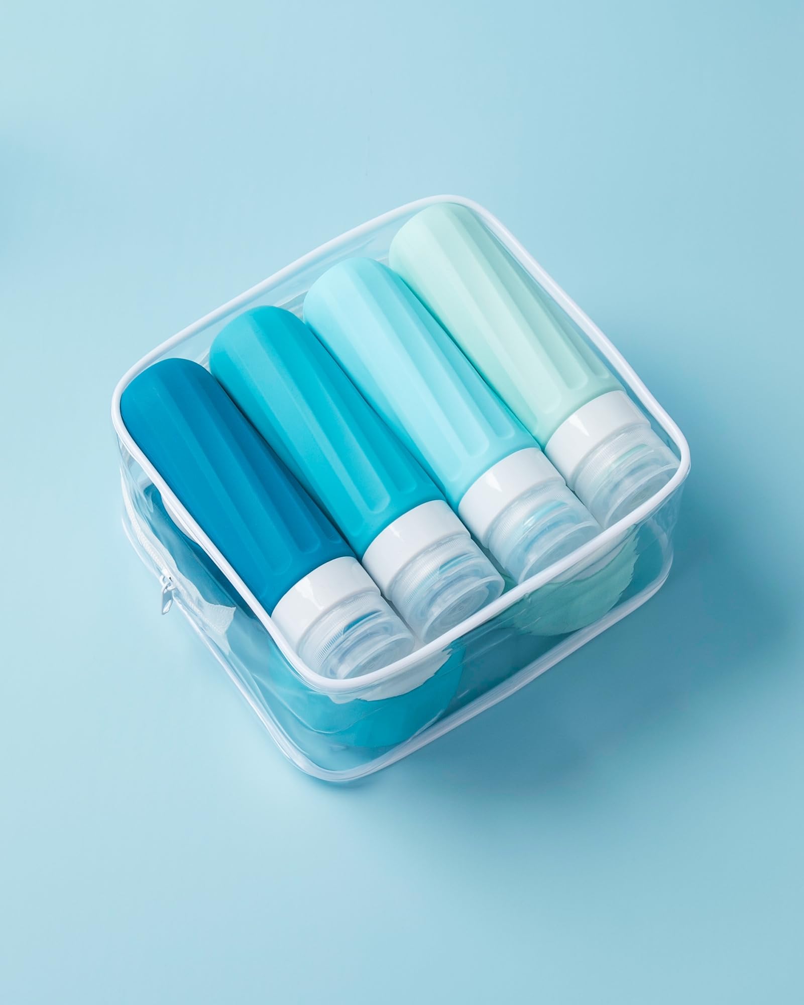 Gemice Reiseflaschen für Toilettenartikel, Reisegröße, Reisegröße, Reisegröße, 90 ml Behälter, Reiseutensilien mit transparenter Tasche, auslaufsichere Silikon-Cremegläser