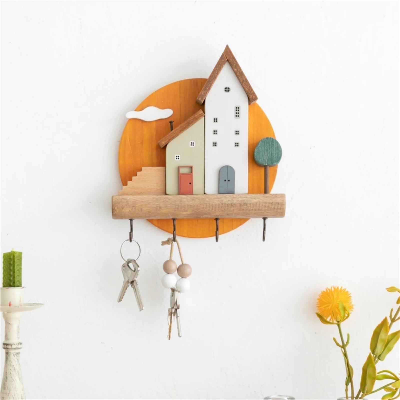 Mensola in legno con ganci for cappelli e asciugamani
