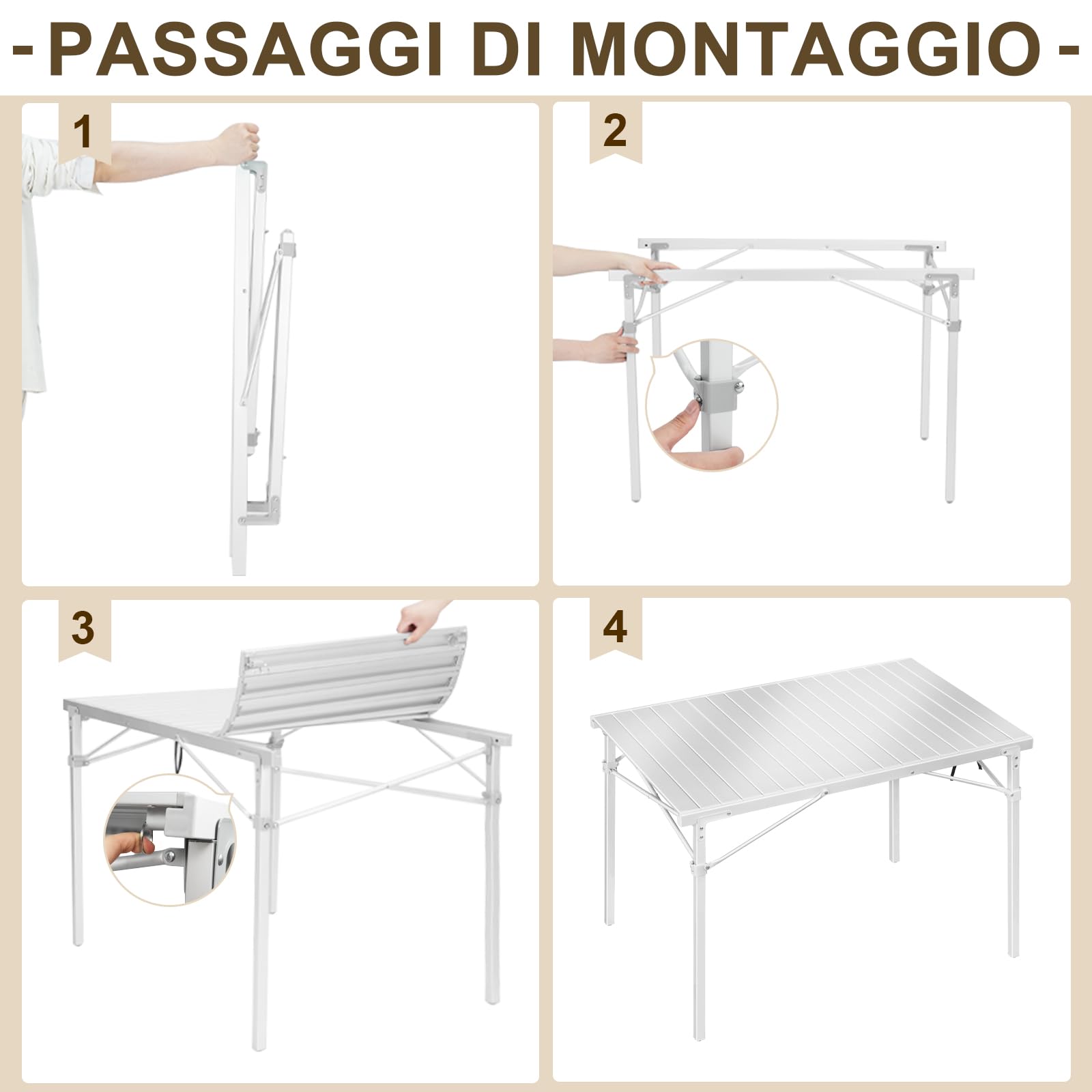 WOLTU Tavolo Campeggio Pieghevole in Alluminio Tavoli Richiudibili Portatile da Giardino Picnic Buffet Tavolino da balcone, Esterno/Interno, Elevata capacità di carico 104×69×70cm Argento