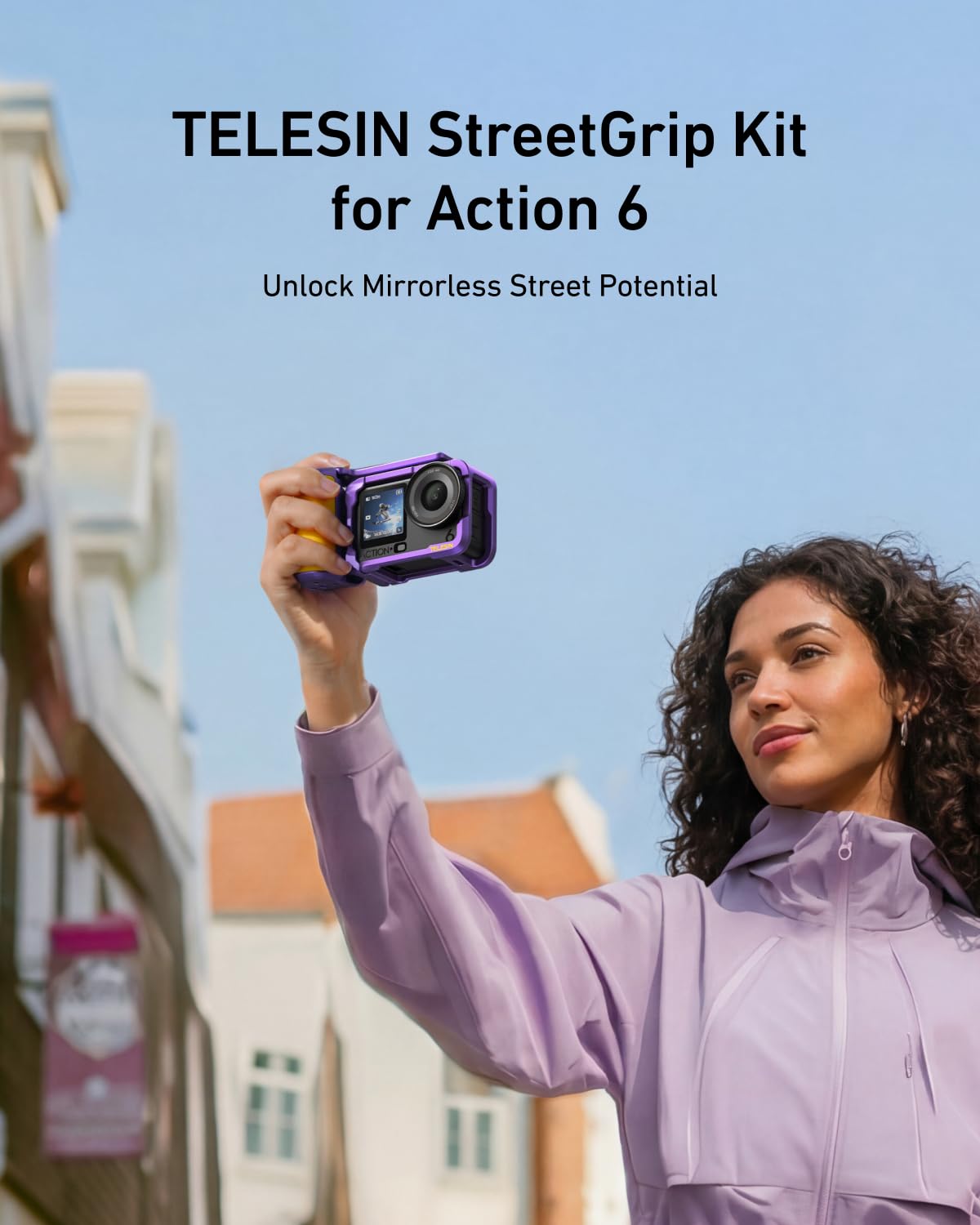 TELESIN Street Grip Kit per DJI Osmo Action 6 Viola Edizione Limitata | Gabbia Metallica Rabbit | Impugnatura con Pulsante a Bilanciere | Lega di Alluminio | Slot TF di Backup |Accesso Rapido Batteria