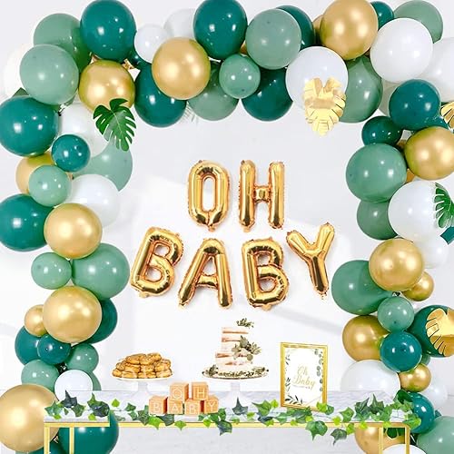 Miniatura 5 de Kit de guirnalda de globos de color verde salvia, dorado y blanco, 146 piezas para fiesta de cumpleaños Wild One, Safari, selva, selva, fiesta de