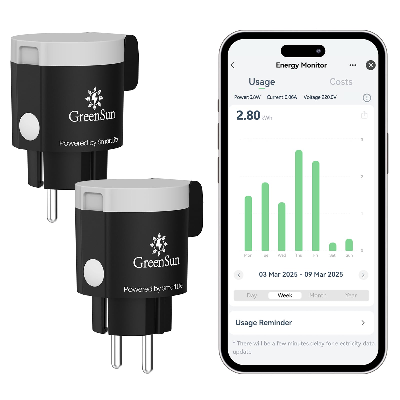 GreenSun Presa Smart WiFi Esterno - Smart Life APP Telecomando Temporizzata Programmabile 16A Misuratore Di Consumo Elettrico Prese WIFI Compatibile con Alexa/Google Home IP44 Impermeabile, 2PCS