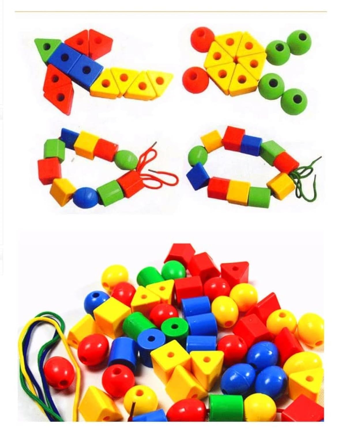Little Fingers Preschool Beads for Kids -Beads Play with Laces - 30pc Multicolor