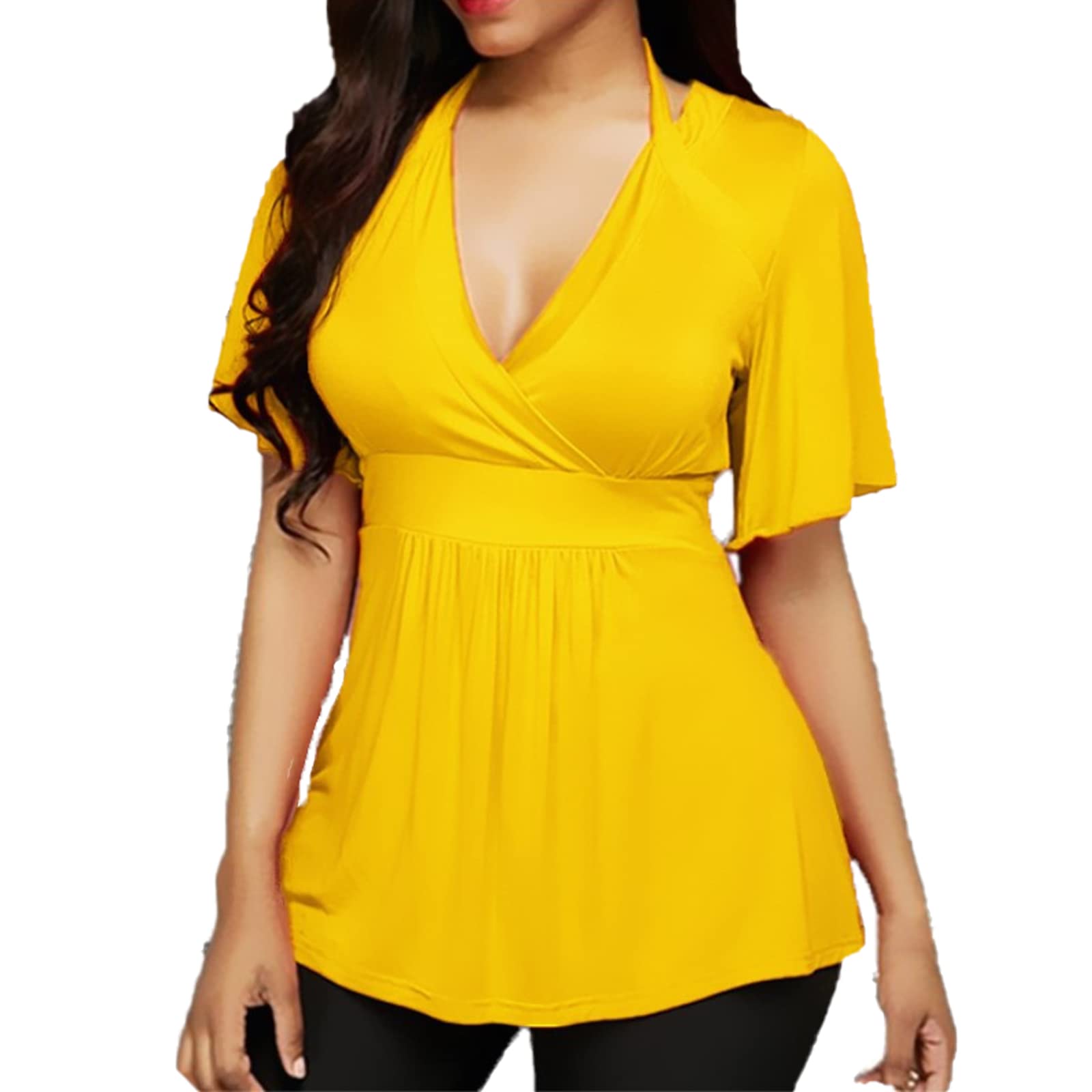 T-shirty Damskie Z Krótkim Rękawem Eversoft Stretch Tee Z Dekoltem W Serek Klasyczny Design Ponadgabarytowe T-shirty Wygodne Lekkie