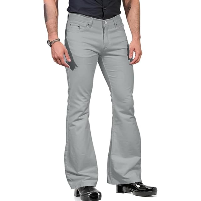 Mens Bell Bottom Jeans Casual Stretch Classic Retro Denim Pants 70s Outfits Vintage Flare Disco Pants with Pockets