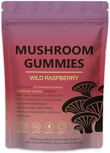 Sky Nutrition - Gomitas complejas de hongos, mezcla 12 en 1 con melena de león, cola de pavo, reishi, cordyceps, apoyan la función cerebral, reducen