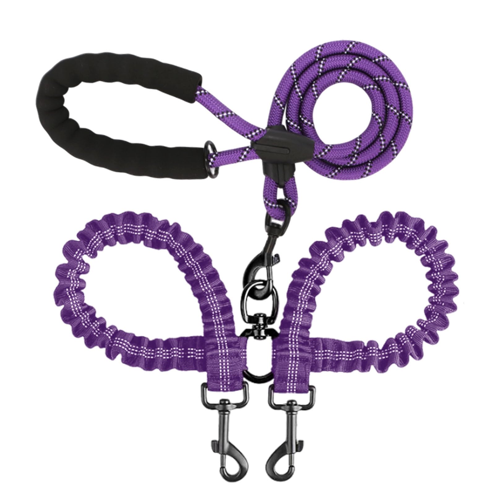 BAOBOTE Double Dog Leash,Dual Dog Leash with Shock Absorbing Bungee Reflective for Two Dogs 360 Swivel No Tangle (Purple)