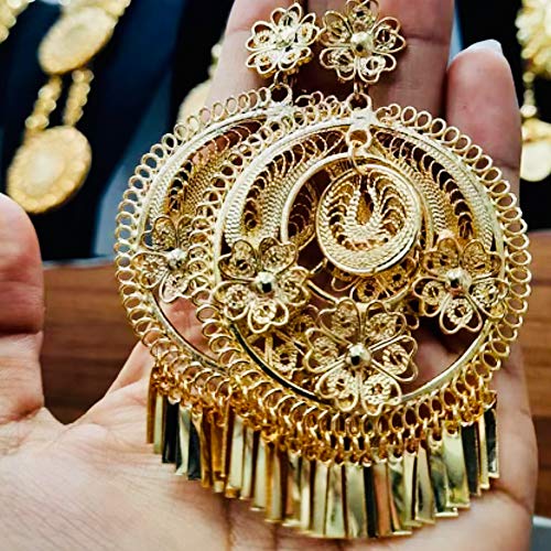 Folklorico Dance Earrings - Traditional Mexican Gold Filigree Design, 3-Flowers, Day of the Dead3