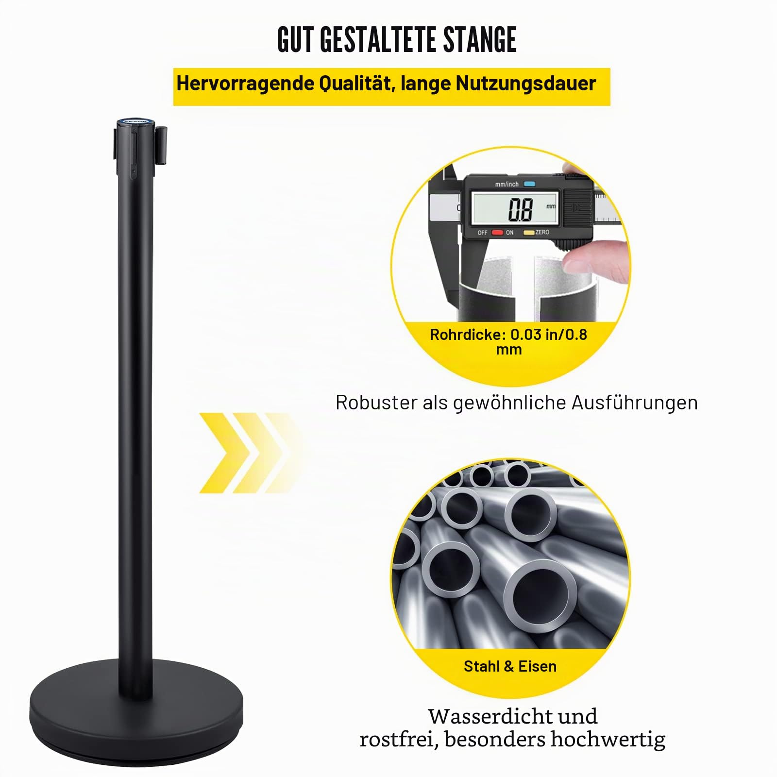 VEVOR Personenleitsystem 4 Ständer, 90 cm Gesamthöhe VIP Absperrung mit Vierwegadapter, Abgrenzungsständer, Absperrständer mit 2 M Länge Gürtel für Airport Flughafen, Ständer Stahl und Eisen, Schwarz