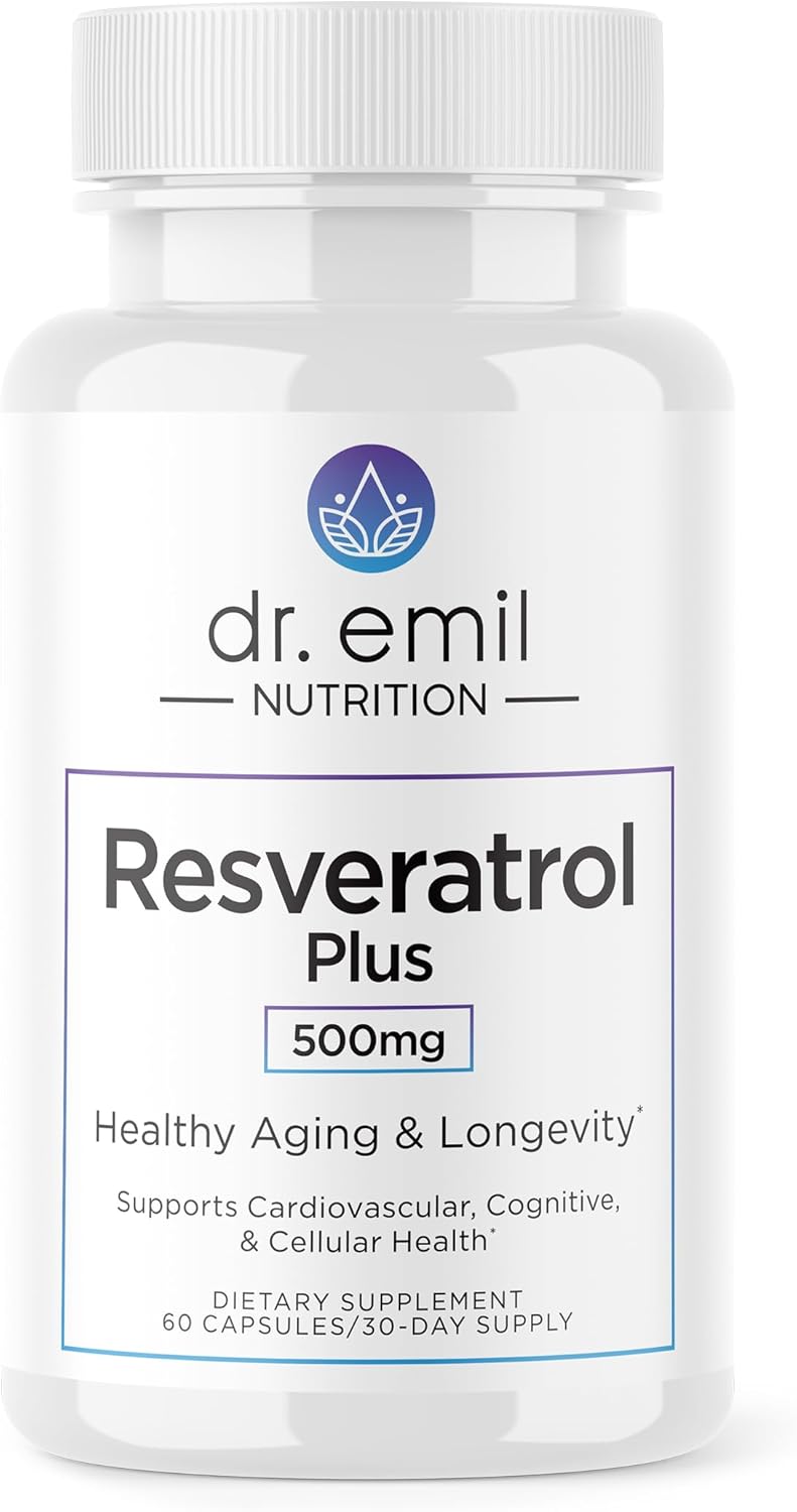 DR. EMIL NUTRITION Resveratrol Supplement - Healthy Aging Supplement with 500mg Resveratrol and 100mg Quercetin - Supports Normal Cellular & Cognitive Health, 60 Capsules