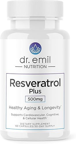 DR. EMIL NUTRITION Suplemento de resveratrol - Suplemento para el envejecimiento saludable con 500 mg de resveratrol y 100 mg de quercetina - Apoya