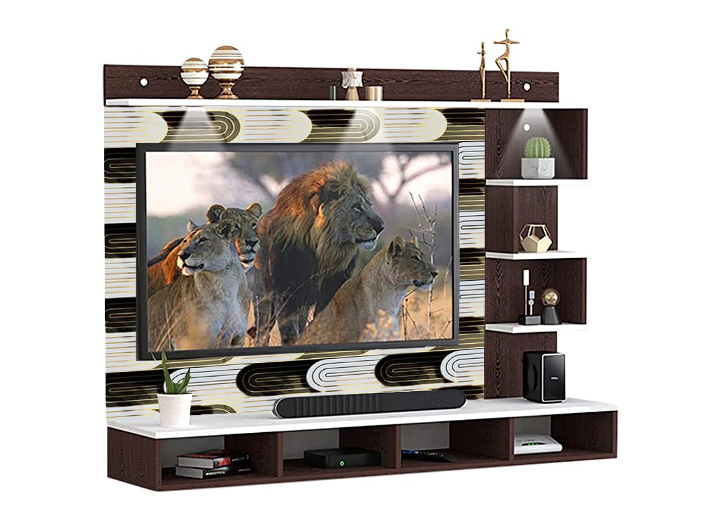 32 to 65 Inches TV Panel Cabinet with Shelves for Books & Décor Display Unit Back Side 3mm UPVC Self Adhsive Waterproof Sheet and Lights (Black-White, 32-65 Inches, with Fitting)-image-38