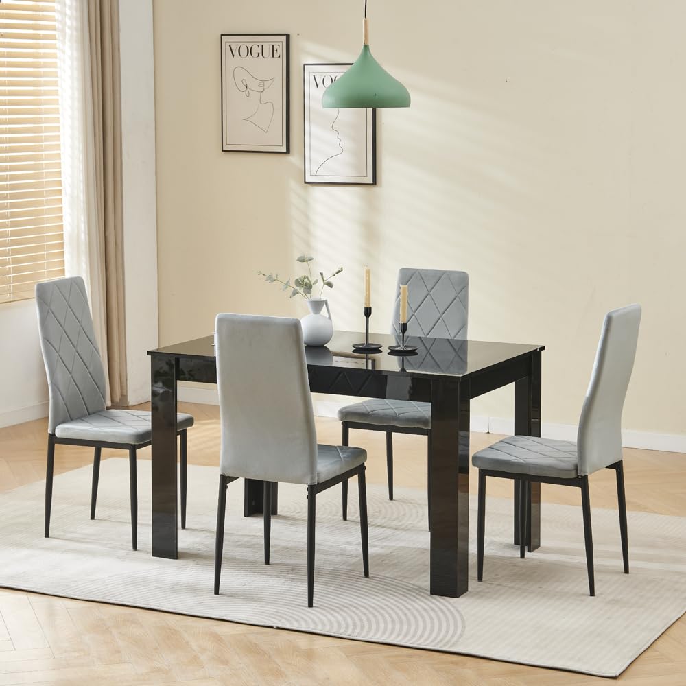 Menaka Modern Wooden Dining Room Table and Chairs Set of 4 for Small Space, 5 Pieces Rectangular Kitchen Table with 4 Chairs (110cm black table and 4 black leather chairs#1) — view 35