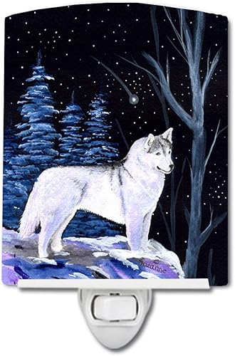 Caroline's Treasures SS8400CNL - Luz nocturna de cerámica con forma de husky siberiano de noche estrellada, compacta, certificación UL, ideal para