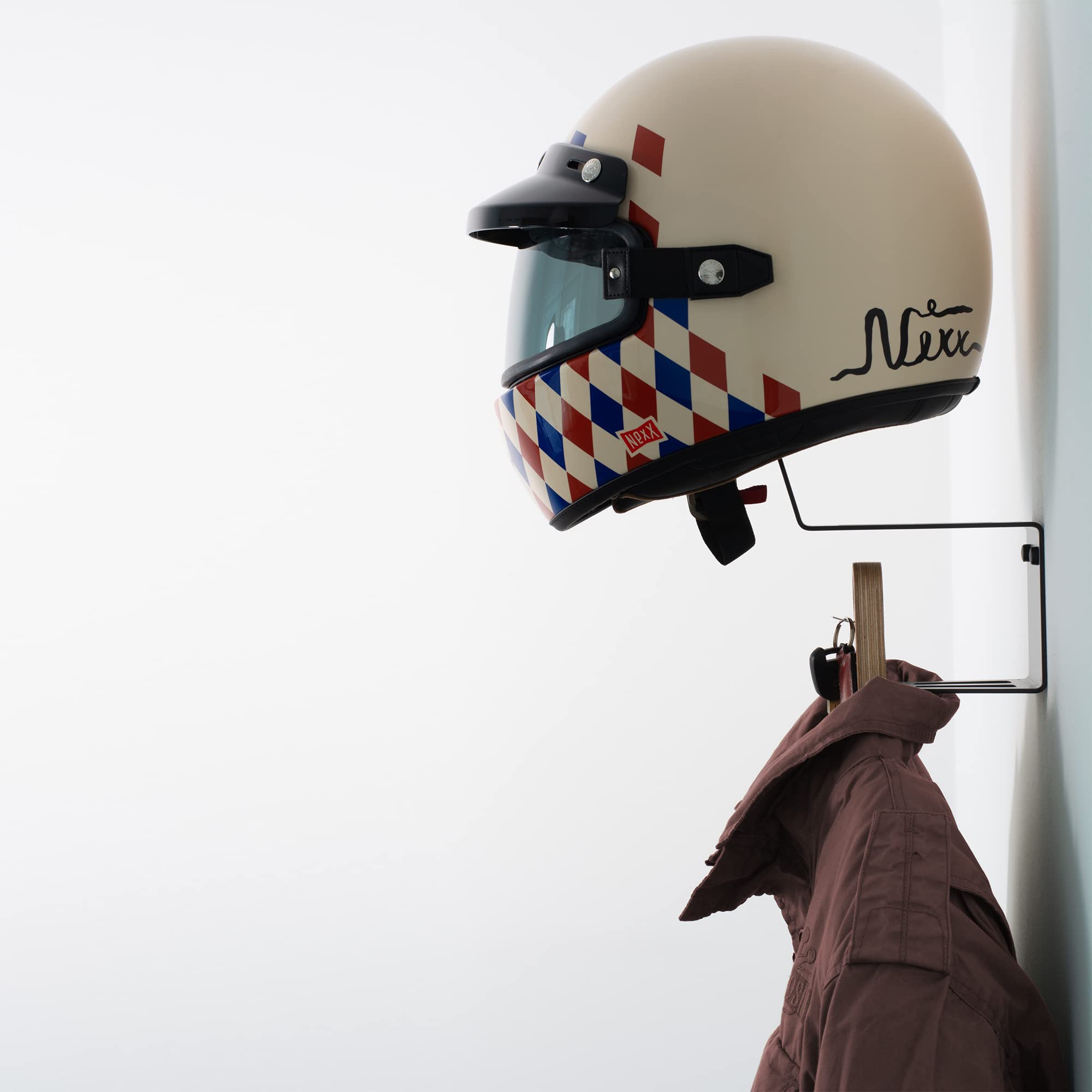 Supporto per casco, motorcycle helmet hanger, Helmet Holder black, wood helmet rack