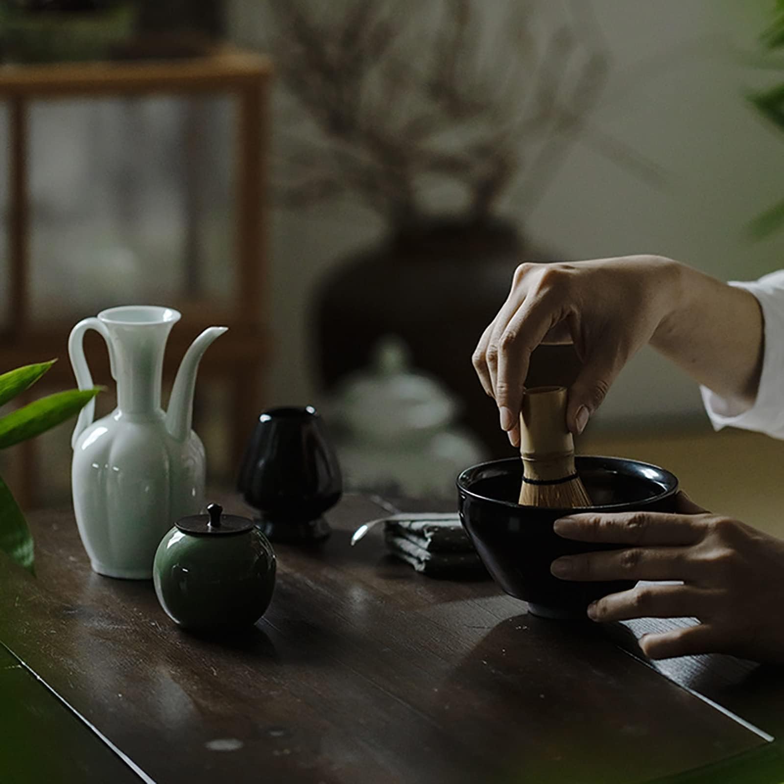 Tea Bowl, Matcha-Tee-Set,Dynastie Matcha Set Fait à la Main en céramique de Bambou, Japonais Traditionnel Matcha Balai Set pour Les débutants Amateurs de thé Matcha Set de balais
