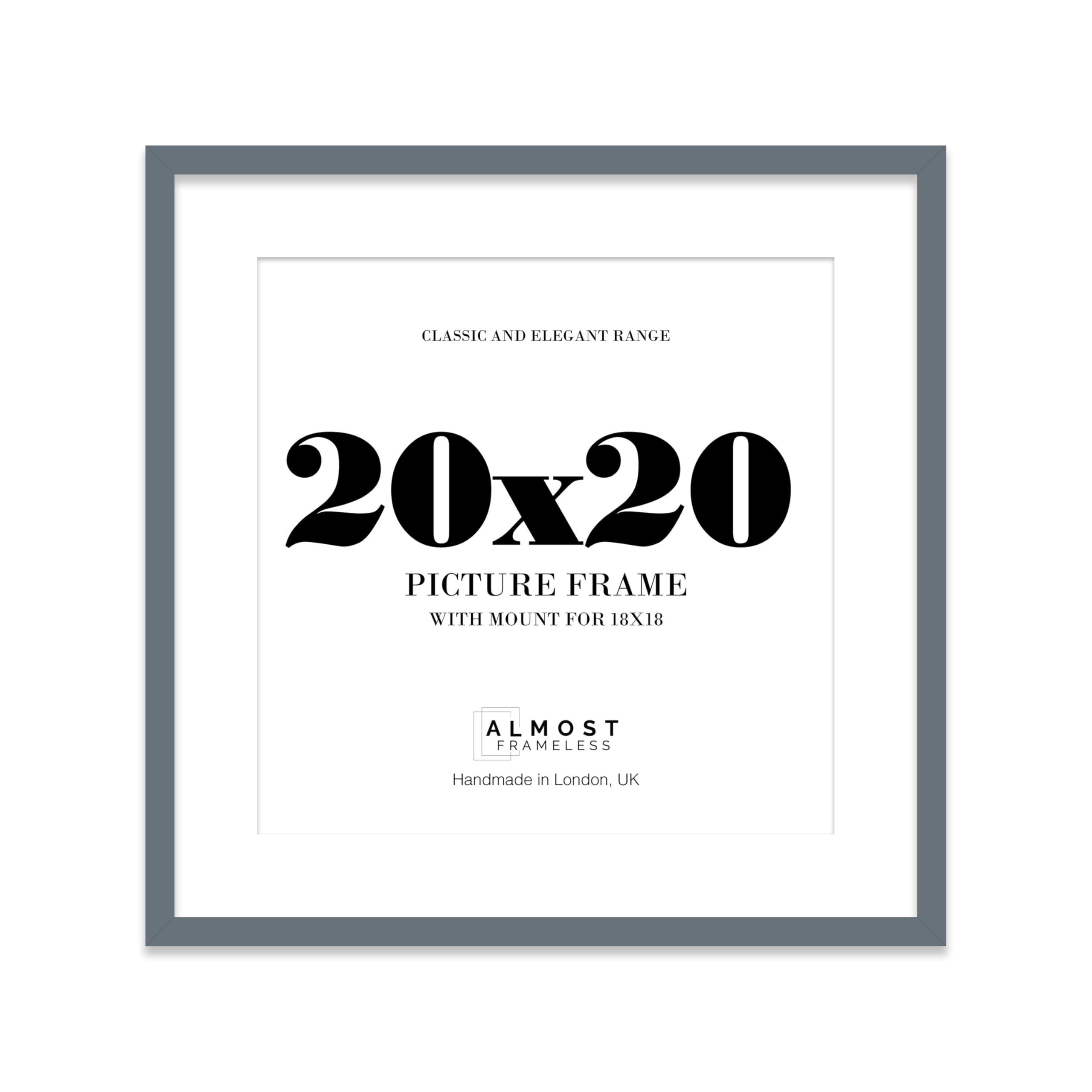 20x20 Grey Picture Frame with Mount for 18x18 Photos, Prints - Modern Square Wall Frame, 1 Pack