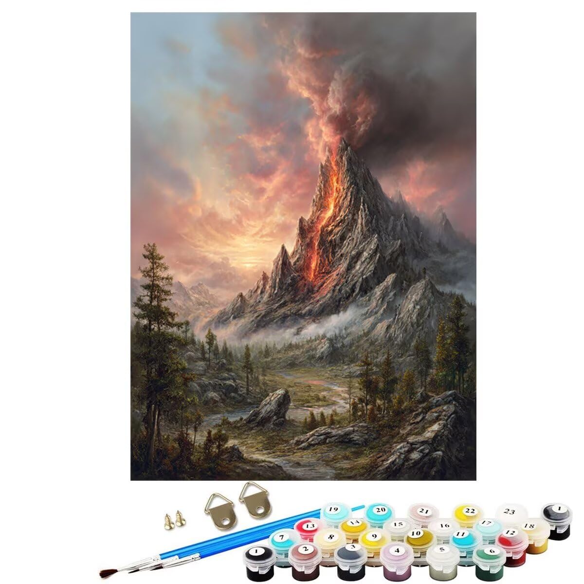 Landschaft Berg Malen Nach Zahlen Erwachsene, Paint by Numbers Adult Anfänger Set, Heimwerk Malen Nach Zahlen Kinder Mit Rahmen, 3 Pinsel und 36 Acrylfarbe Als für Deko Wohnzimmer 60 x 80 cm BJHDK925