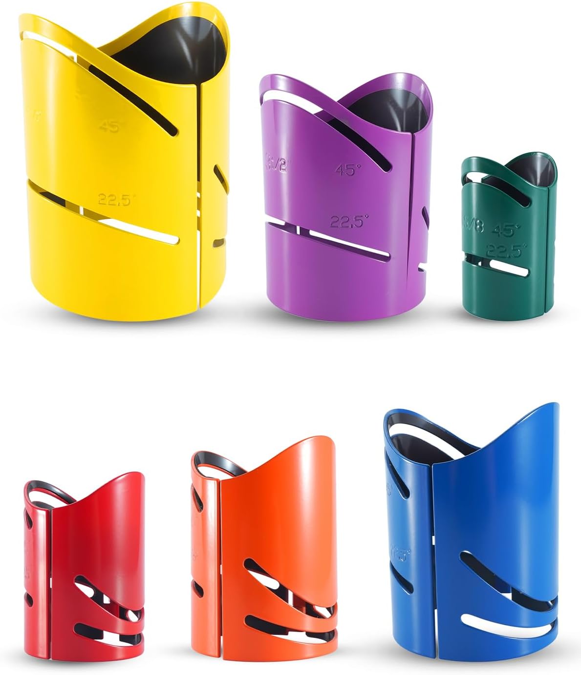 6Pcs Magnetic Metal Pipe Cutting Guide Kit at 22.5°, 45°, 90°, Saddle Cut Pipe Marking Tool, Includes: 1-5/8" Guide 1-7/8" Guide 2-3/8" Guide 2-7/8" Guide 3-1/2" Guide 4-1/2" Guide