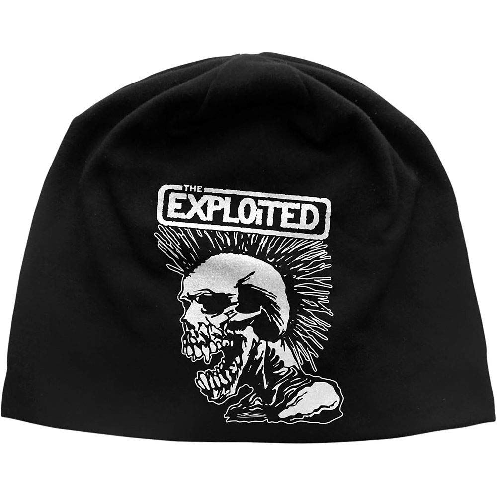 Exploited Mohican Skull Beanie Hat - Black/White, One Size