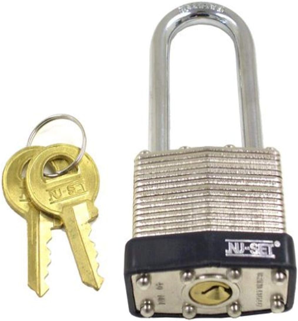 NU-SET Lock | 2-Inch Laminated Steel Padlock | Long Shackle Laminated Padlock Keyed to Master Lock | Home Improvement & Door Hardware (Gray)