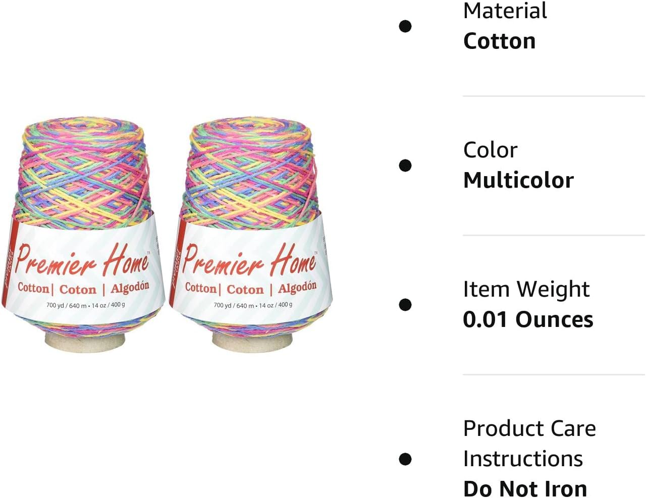 Premier Yarns 1032-01 Home Cotton Yarn - Multi Cone-Rainbow (2 Pack)