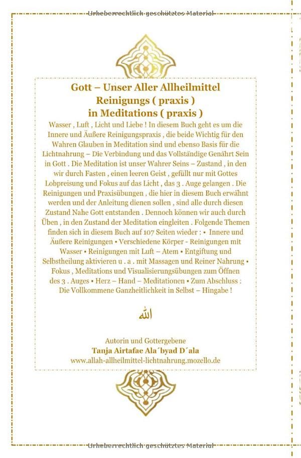Reinigungs ( praxis ) in Meditations ( praxis ): Wasser , Luft , Licht und Liebe ! Die Innere und Äußere Reinigung zum Wahren Glauben !
