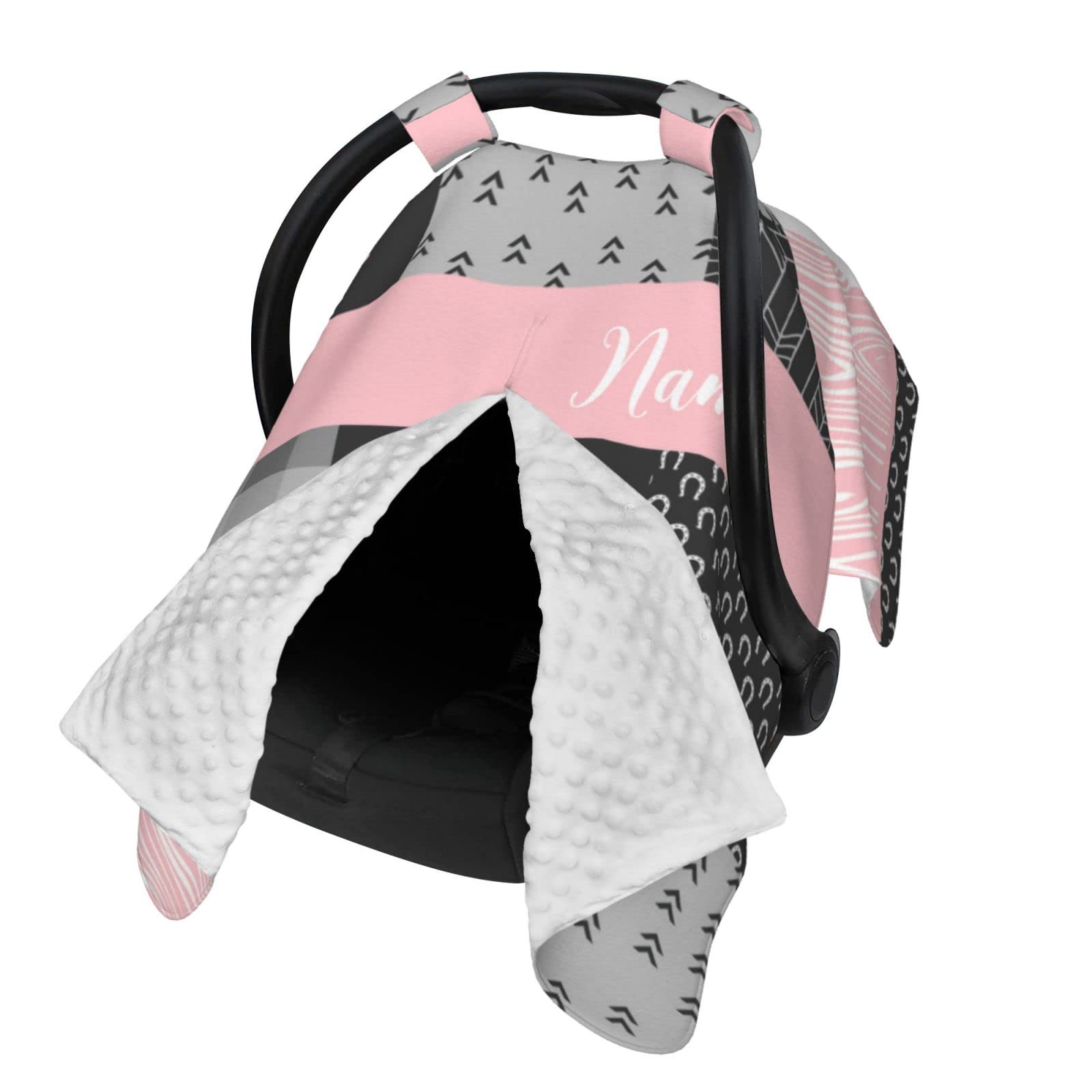 Personalized Baby Car Seat Canopy for Babies with Name, Custom Name Car Seat Covers for Girls, Opening Minky Nursing Breastfeeding Stroller Cover Infant Carseat Canopies for Newborn (Horse Pink)