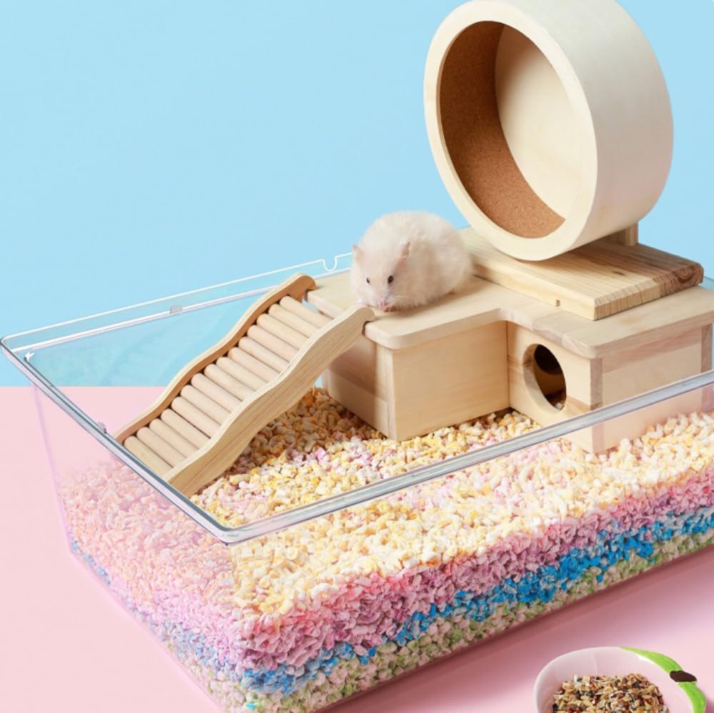 Arena de papel para hámsters, 1 kg, absorbente y sin polvo, para conejos, cobayas, jerbos y roedores pequeños, higiénica y cómoda, arco iris