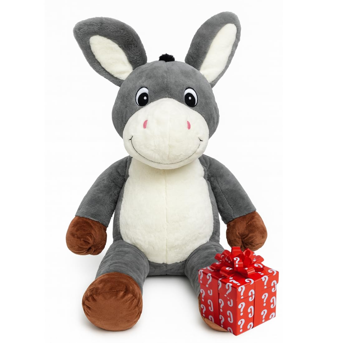 Grande Peluche Animale XXL + Cadeau Surprise à l’Intérieur – 50 à 120 cm – Panda, Lama, Ours, Lapin, Dinosaure, Chien, Peluche Géante Ultra Douce – Idée Cadeaux (Ane 60 cm)