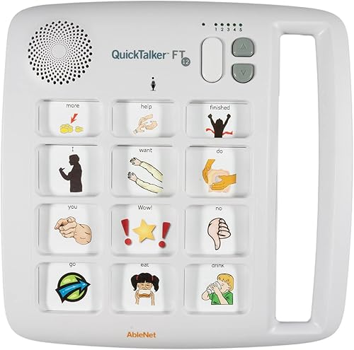 AbleNet QuickTalker 12 - Dispositivo portátil de voz multimensaje con tecnología FeatherTouch, 48 mensajes, 5 niveles de grabación y diseño