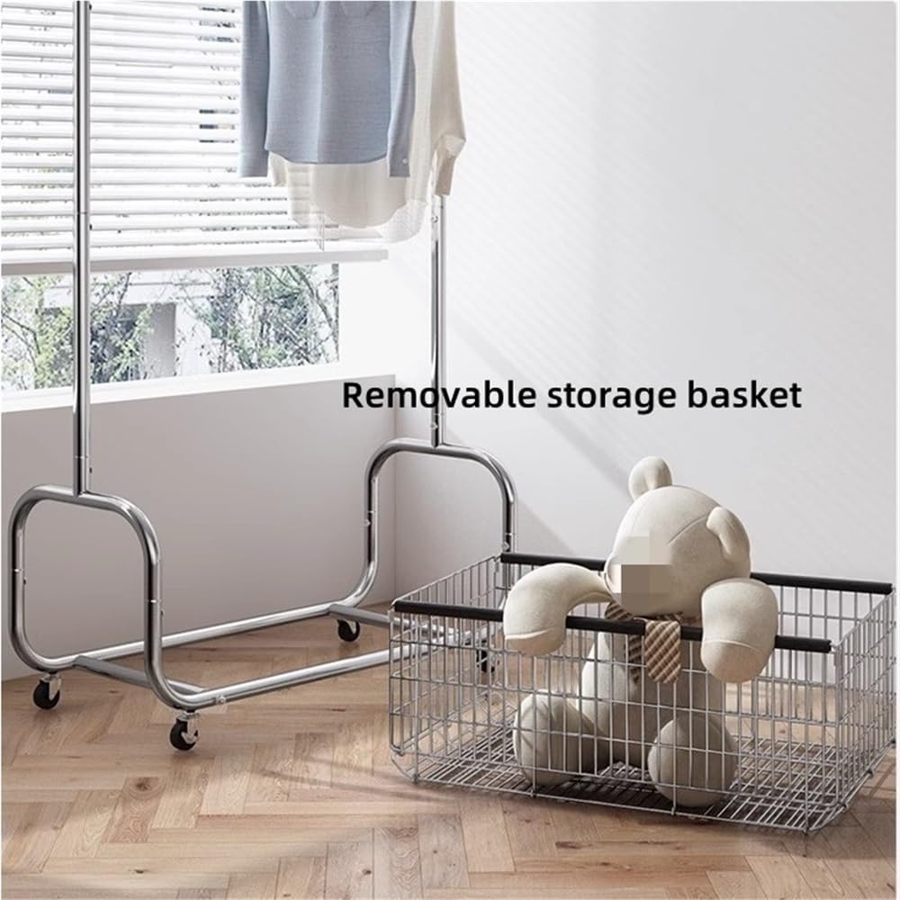 Freestanding Clothes Rack with Wheels, Metal Clothing Rack for Hanging Clothes, Rolling Garment Rack with Storage, Portable Coat Rack and Hat Rack, Clothes Drying Rack(80cm/31.5in)