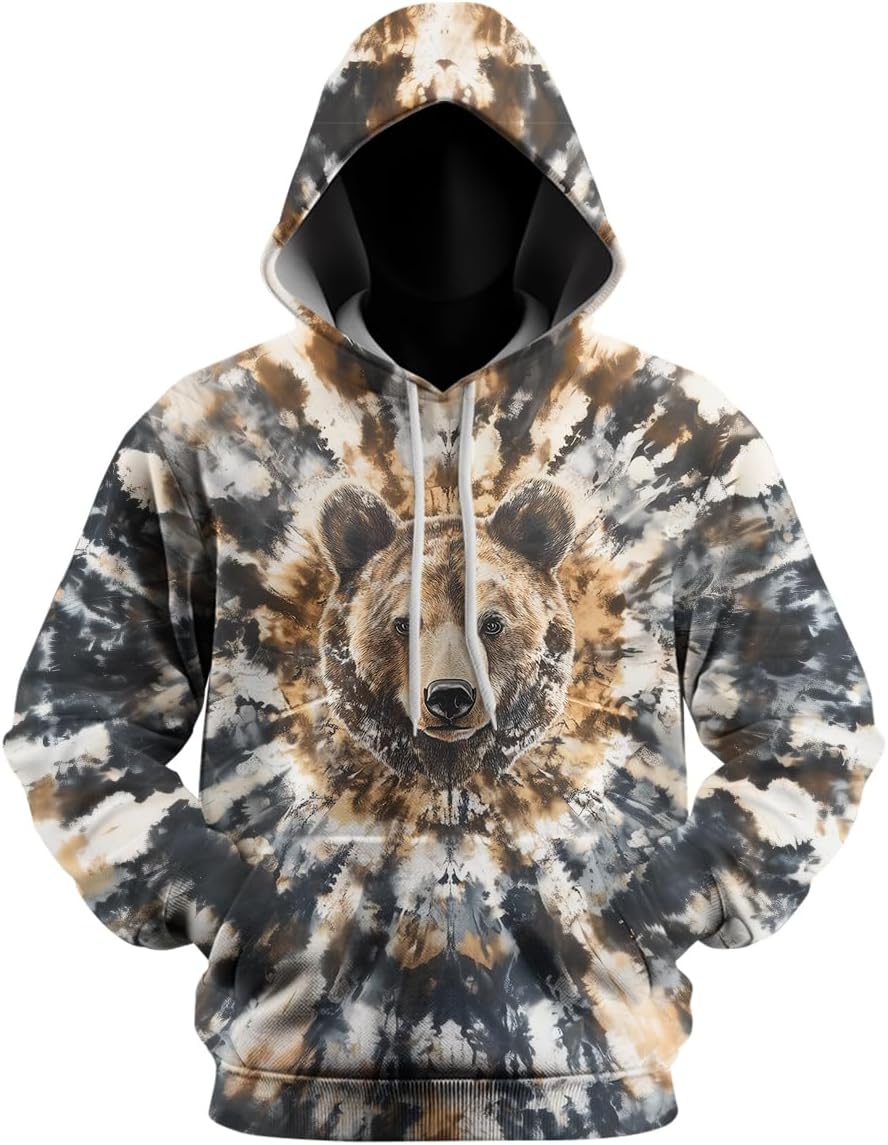 Tie Dye Style Hoodie for Men 3D Animal Print Sweatshirt Pullover with Hood,Unisex - Image 5