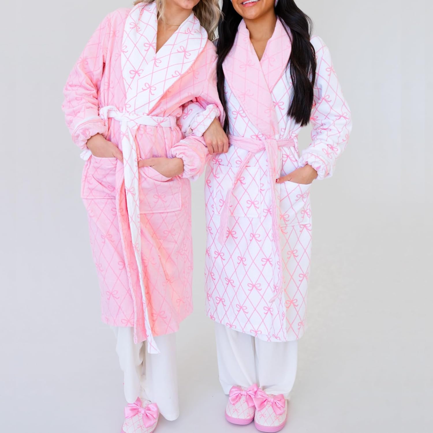 Miqil Women Fuzzy Fleece Flannel Lounge Robe Cute Bow Knot Heart Print Shawl Collar Belted Plush Soft Bathrobe with Pockets - Image 7