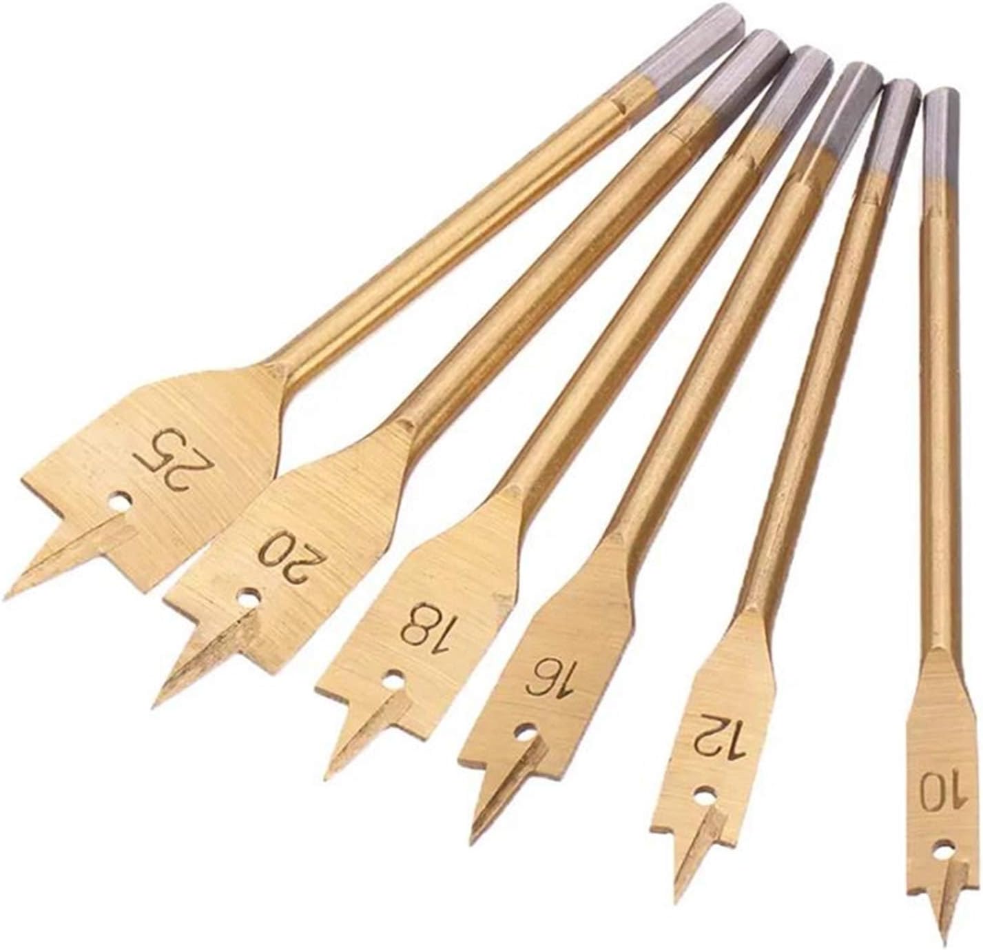 Milling Cutter Bit Rotating Bit 6Pcs / 8Pcs 10mm-25mm 1/4 Inch Hexagon Shank Spade Drill Bit Set Woodworking Hole Opener Cutter Flat Wood Drill Bit Woodworking Tool (Color : 6Pcs Titanium Type)