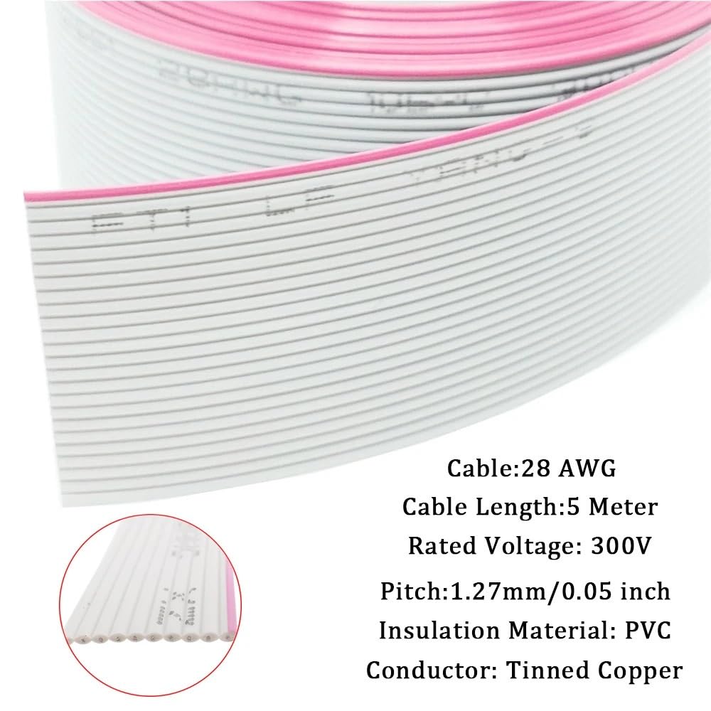 5M 1.27mm Pitch Grey Flat Ribbon Cable Connector 14/16/20/26/30/34/40/50/60 Pin 28AWG Flexible Wire for IDC FC 2.54MM Connectors (60Pin)